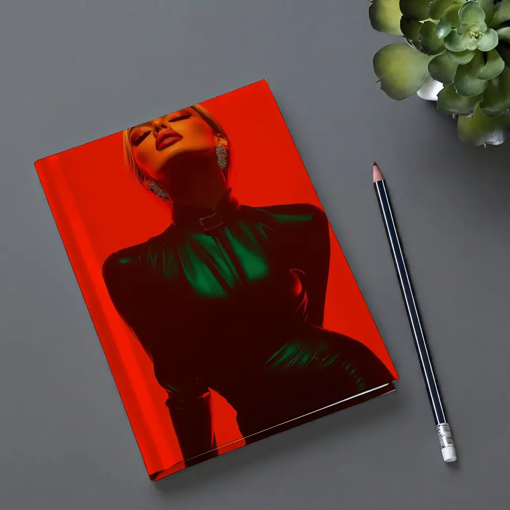 Blonde Woman Green Latex Red Background – Notebooks