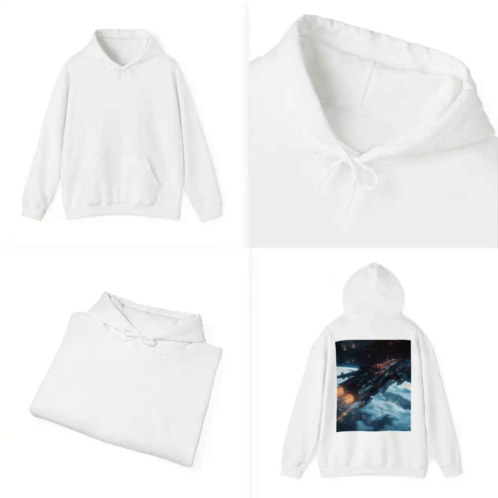 Dark Spaceship Firing Engines Above Earth – Hoodies