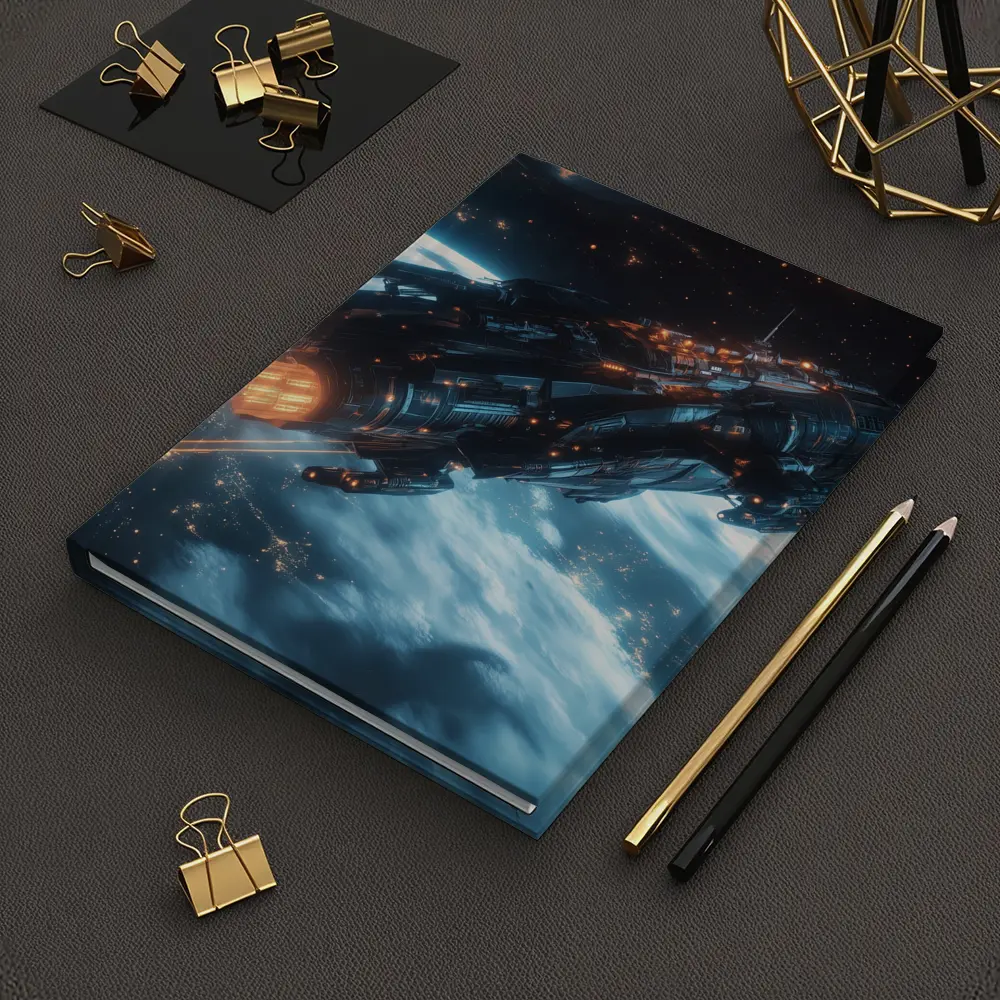 Dark Spaceship Firing Engines Above Earth – Notebooks