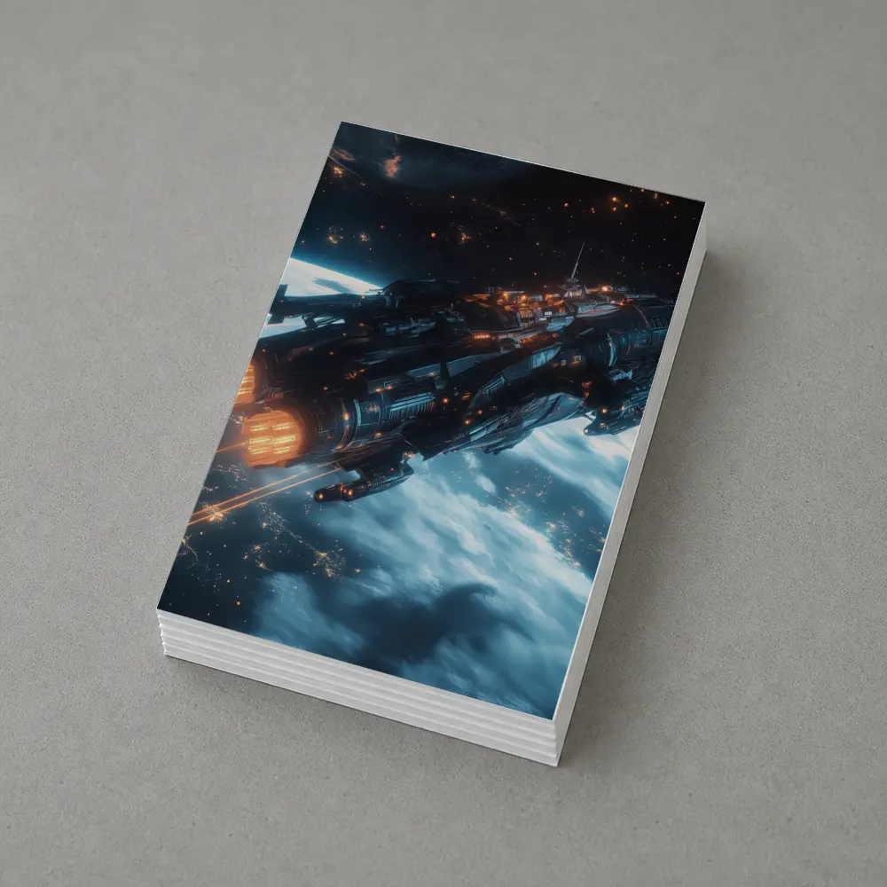 Dark Spaceship Firing Engines Above Earth – Postcards