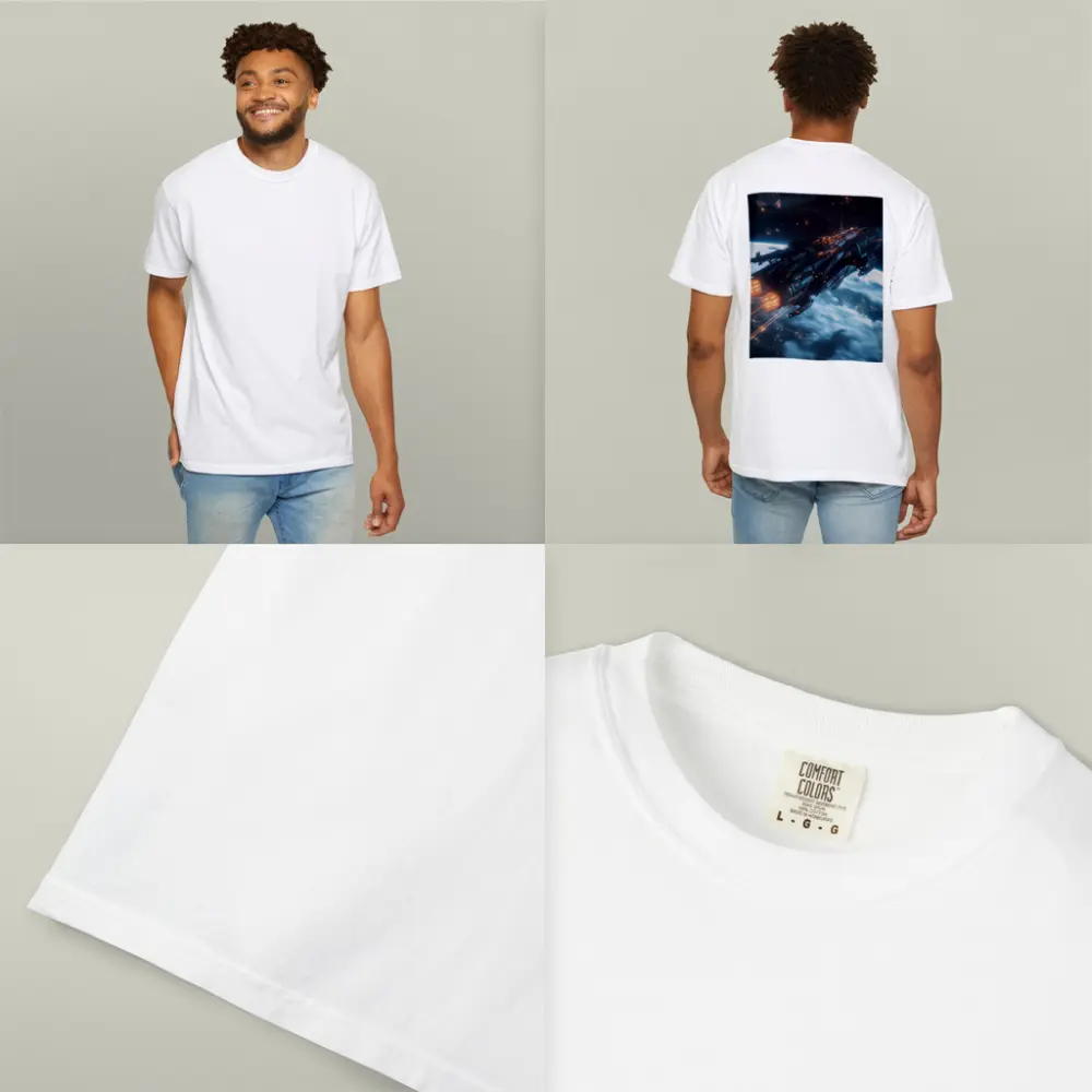 Dark Spaceship Firing Engines Above Earth – T-Shirts