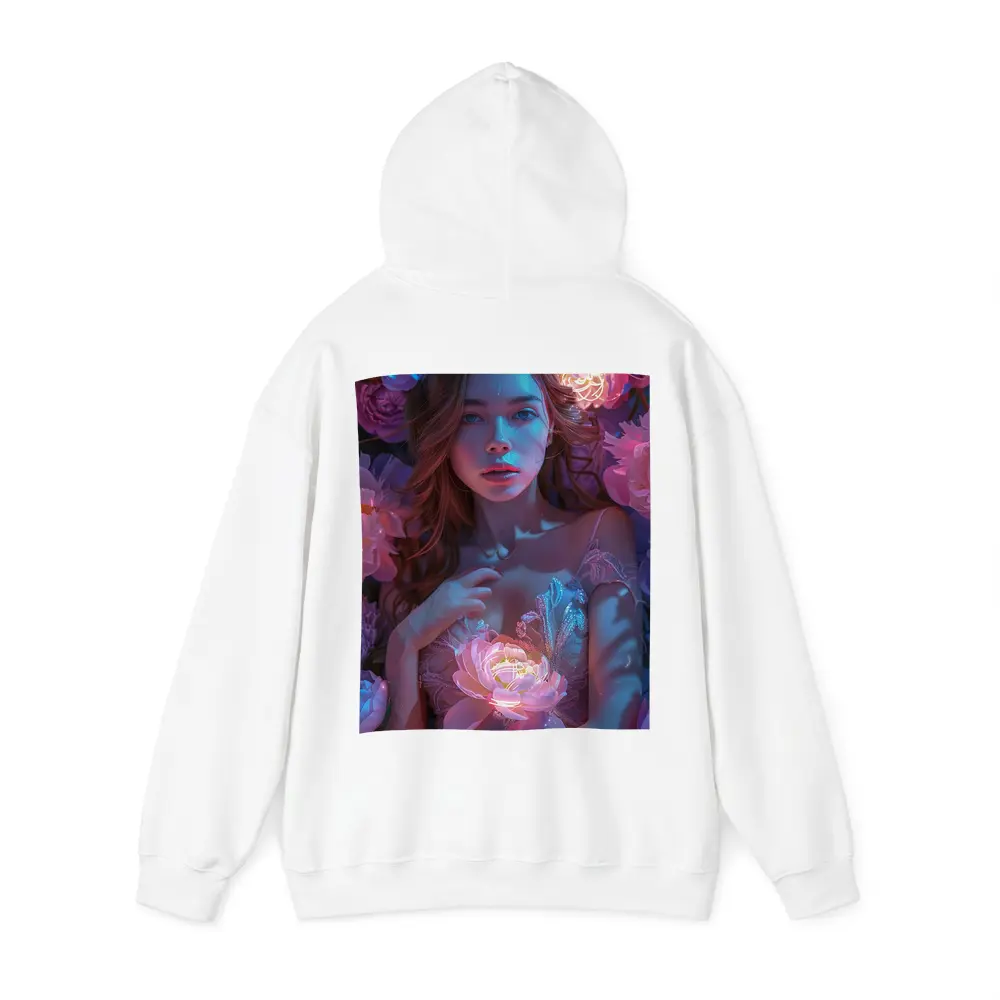 Woman With Glowing Peonies Neon Floral – Hoodies