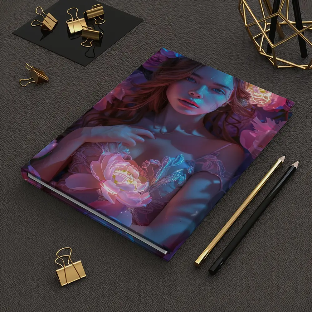 Woman With Glowing Peonies Neon Floral – Notebooks