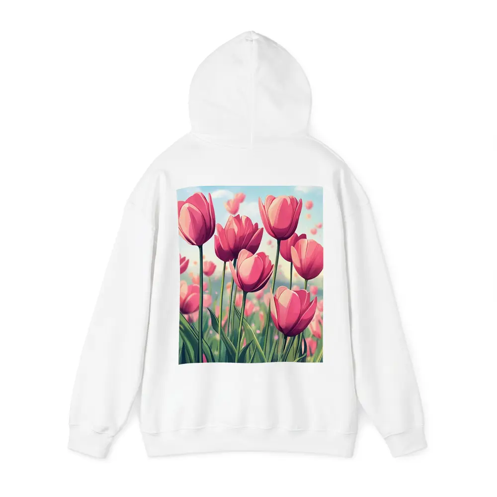 Pink Tulips Field Cartoon Spring Sky – Hoodies