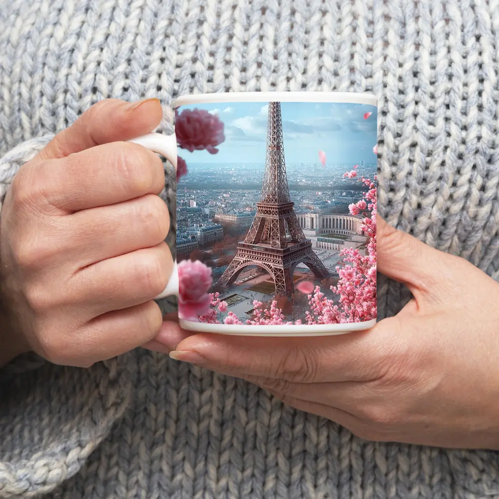 Eiffel Tower Paris Pink Cherry Blossoms Spring – Mugs