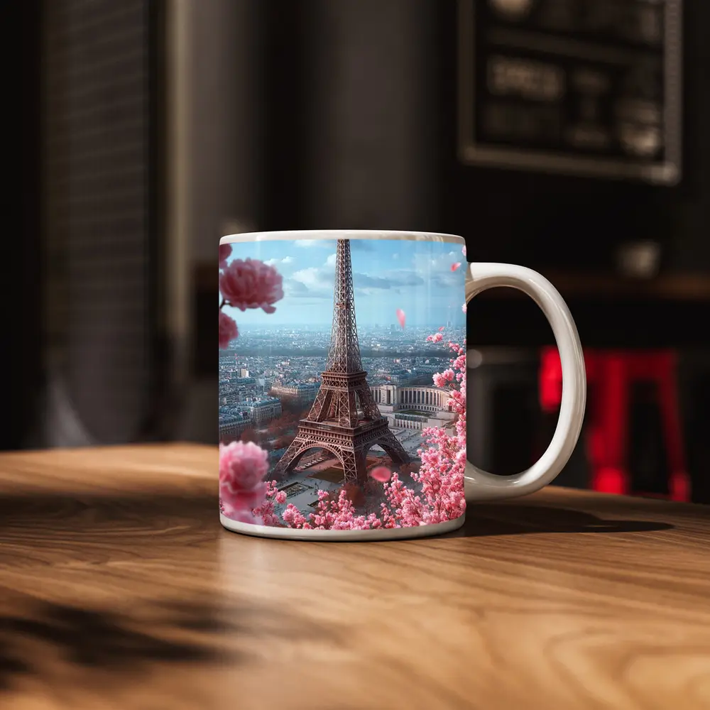 Eiffel Tower Paris Pink Cherry Blossoms Spring – Mugs