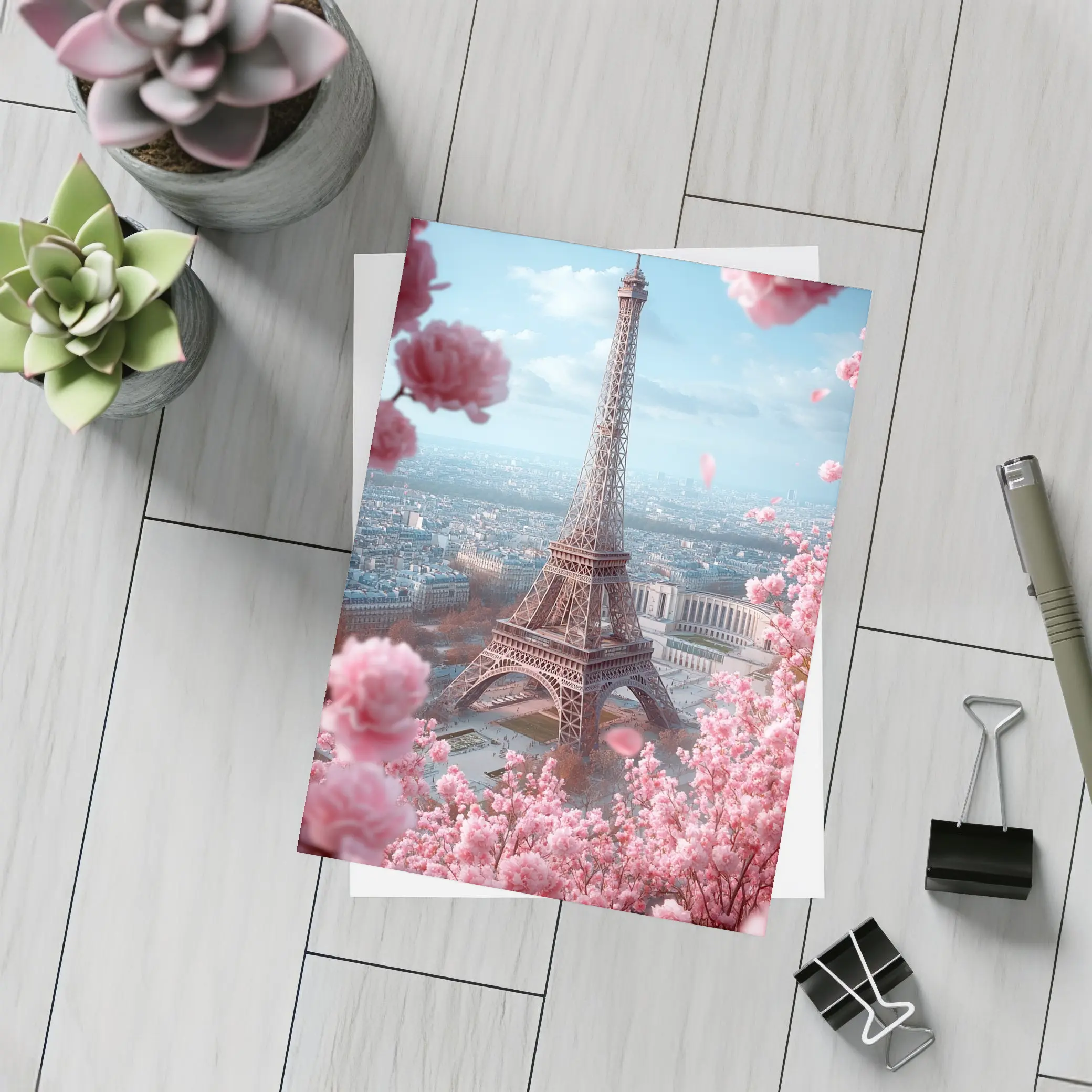 Eiffel Tower Paris Pink Cherry Blossoms Spring – Postcards