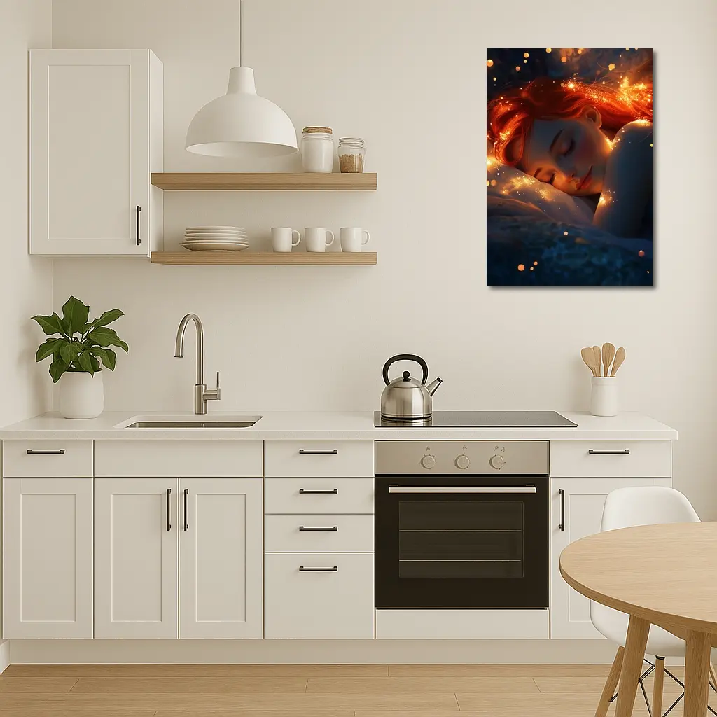 Sleeping Woman Red Hair Glowing Stars Fantasy – Wall Art