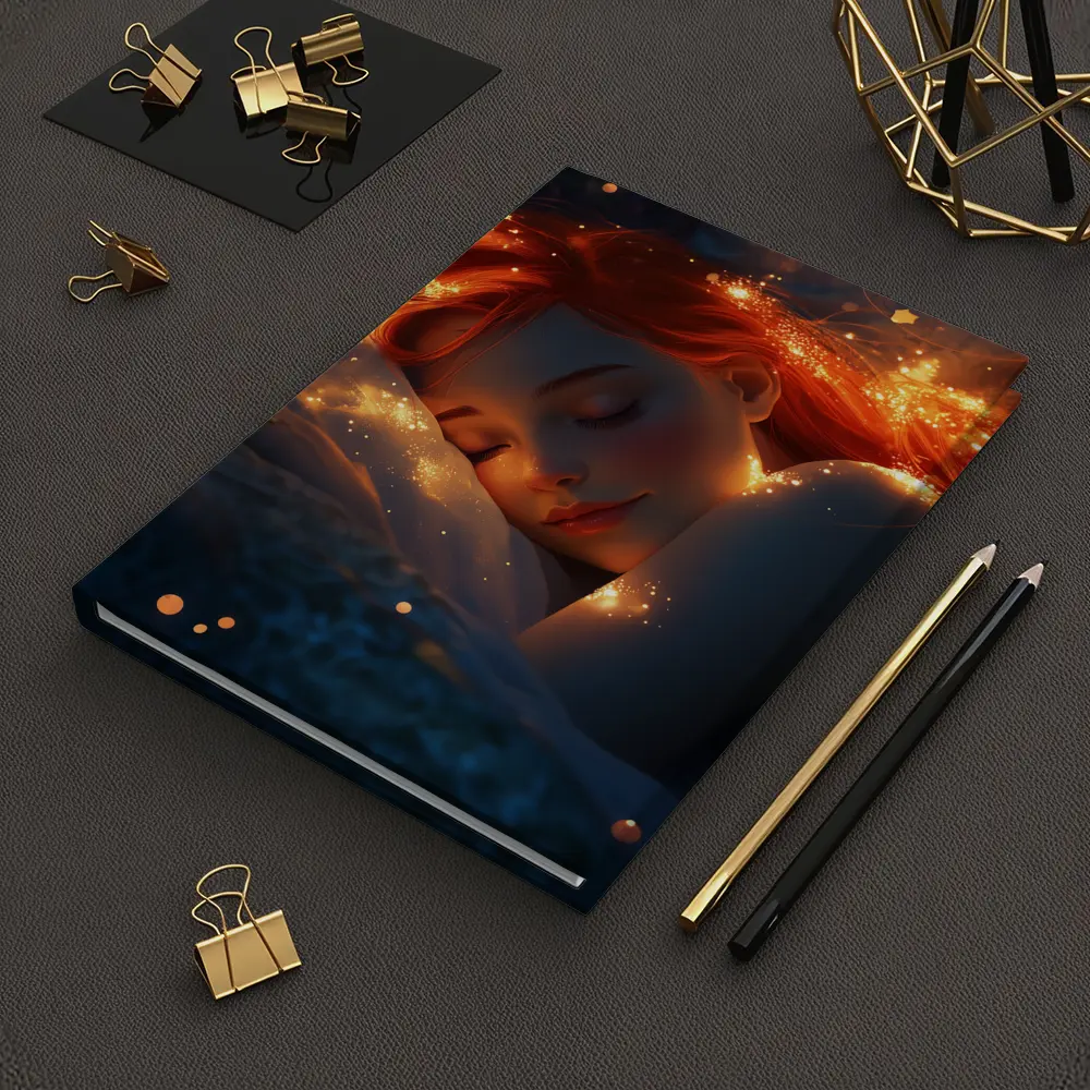 Sleeping Woman Red Hair Glowing Stars Fantasy – Notebooks
