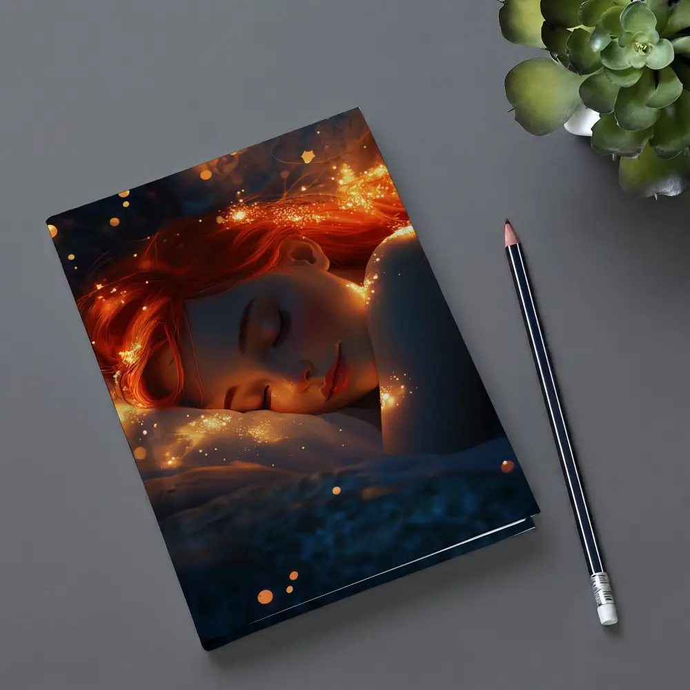 Sleeping Woman Red Hair Glowing Stars Fantasy – Notebooks