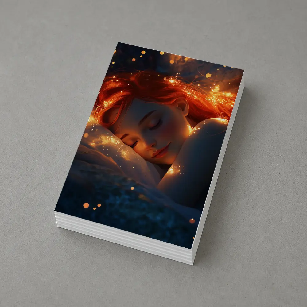 Sleeping Woman Red Hair Glowing Stars Fantasy – Postcards