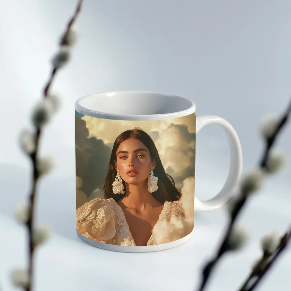 Woman In Lace Dress Among Clouds – Mugs