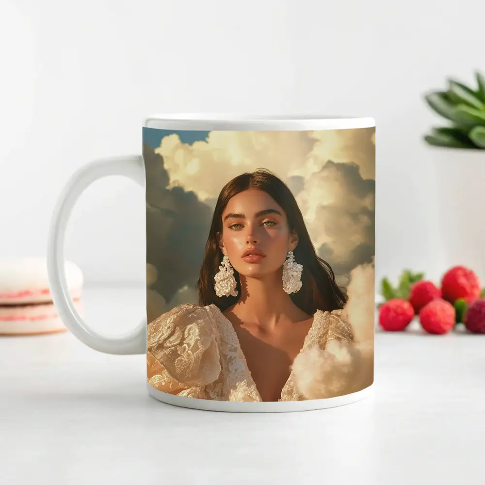 Woman In Lace Dress Among Clouds – Mugs