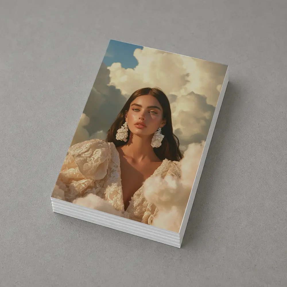 Woman In Lace Dress Among Clouds – Postcards