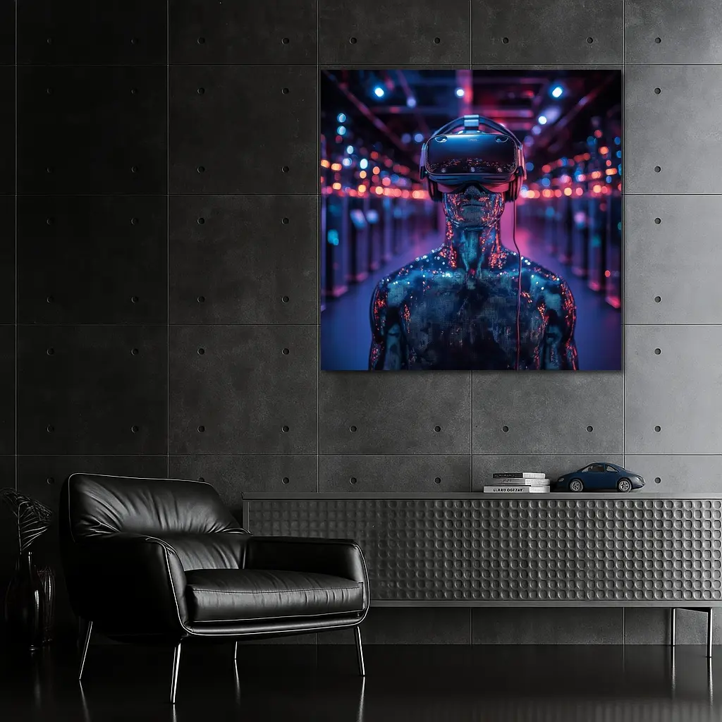 Digital Human VR Headset Neon Corridor – Wall Art