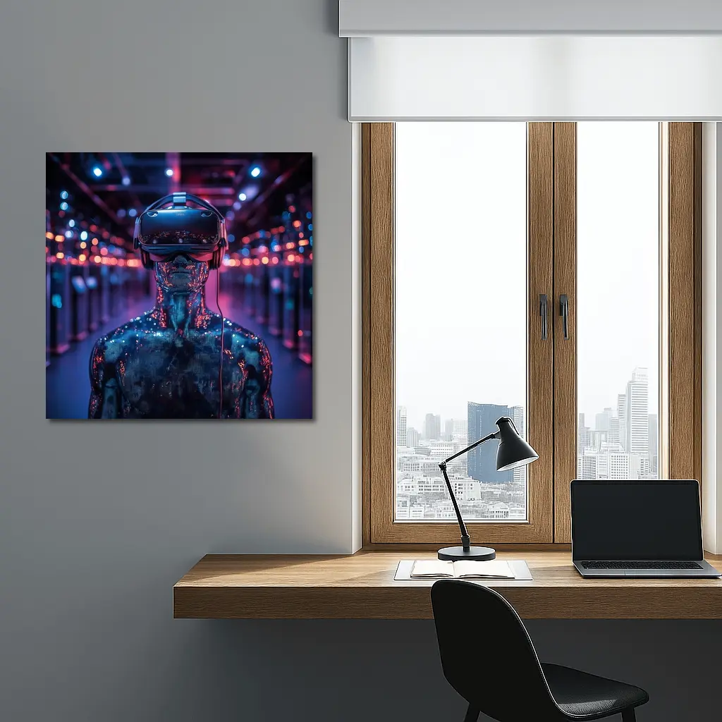 Digital Human VR Headset Neon Corridor – Wall Art