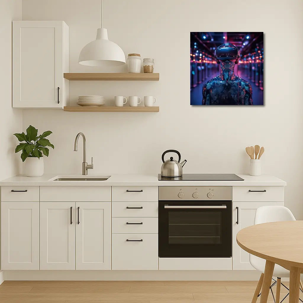 Digital Human VR Headset Neon Corridor – Wall Art
