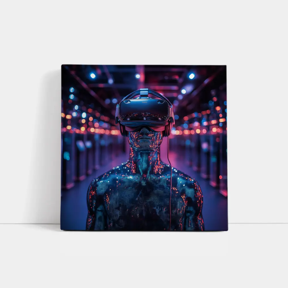 Digital Human VR Headset Neon Corridor – Wall Art