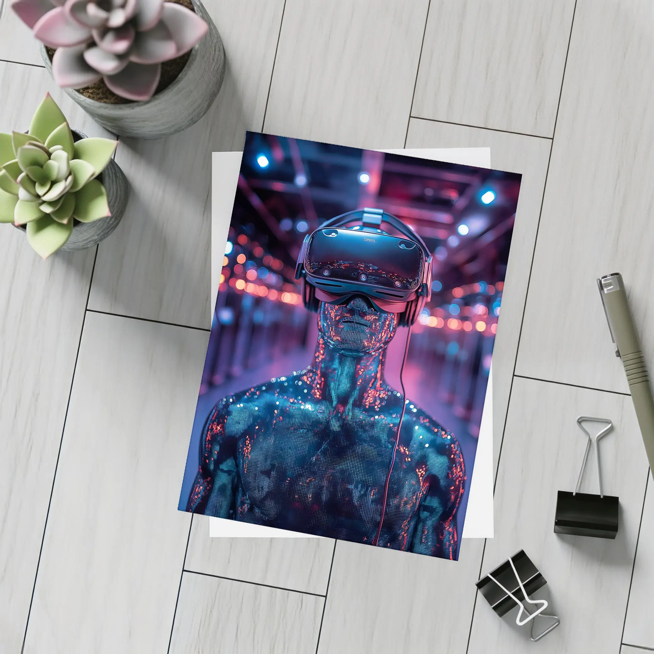 Digital Human VR Headset Neon Corridor – Postcards