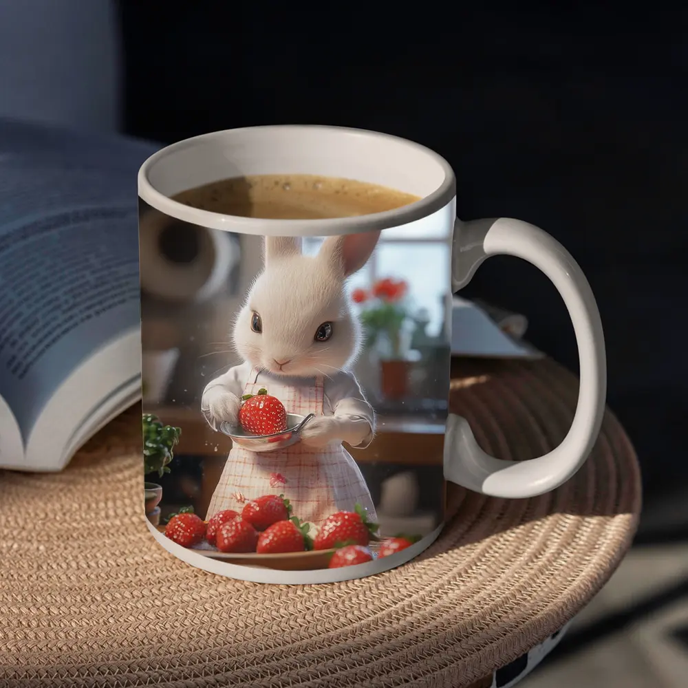 White Bunny Chef Cooking With Strawberries Kitchen – Mugs