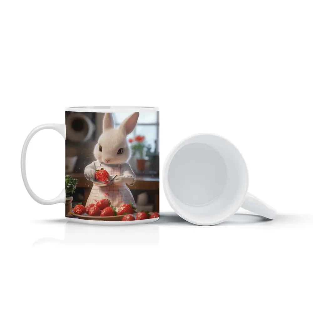 White Bunny Chef Cooking With Strawberries Kitchen – Mugs
