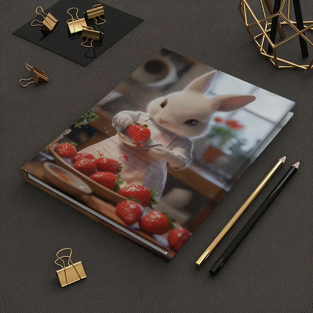 White Bunny Chef Cooking With Strawberries Kitchen – Notebooks