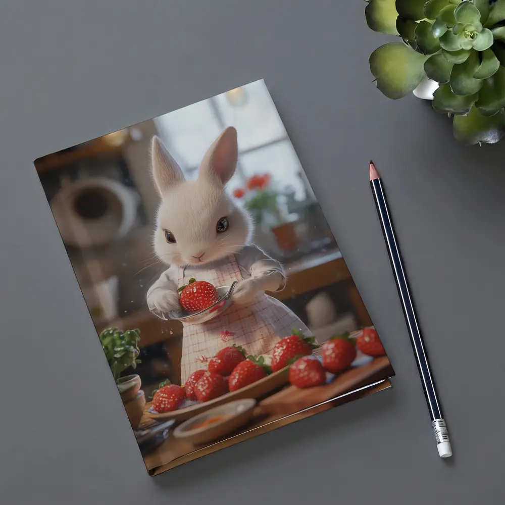 White Bunny Chef Cooking With Strawberries Kitchen – Notebooks