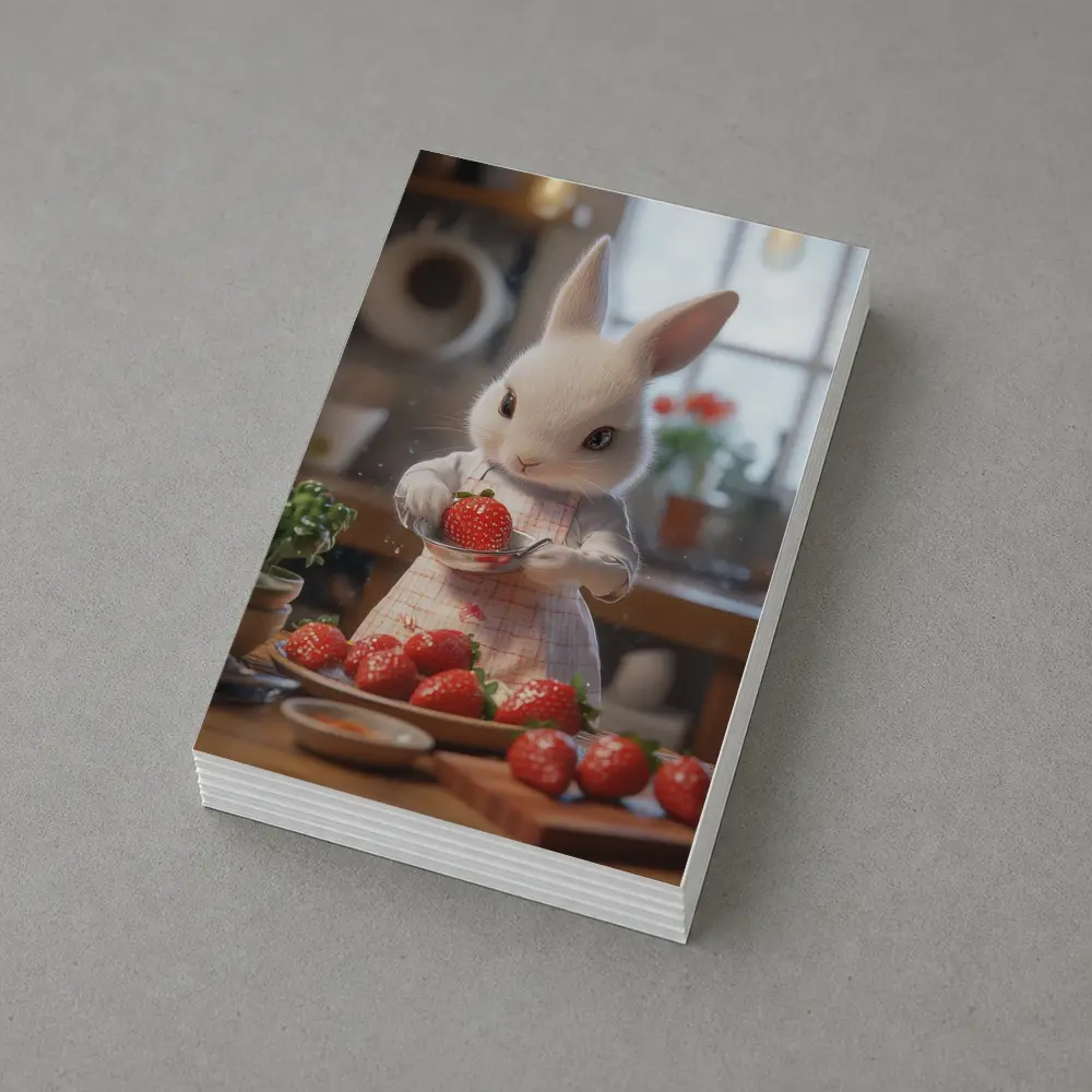 White Bunny Chef Cooking With Strawberries Kitchen – Postcards
