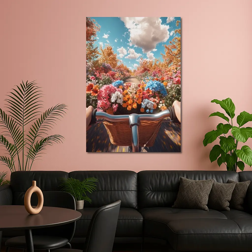 Bicycle Ride Through Colorful Flower Garden – Wall Art