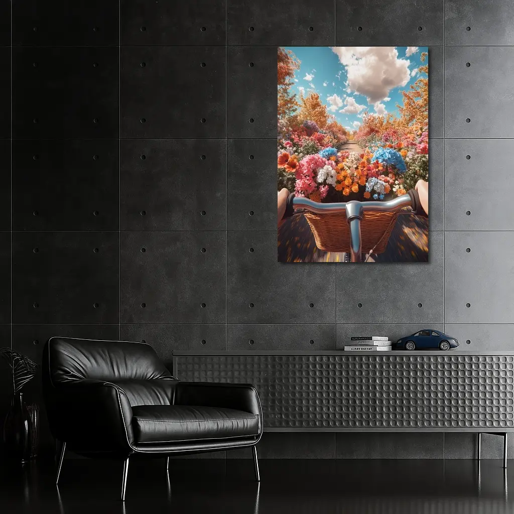Bicycle Ride Through Colorful Flower Garden – Wall Art