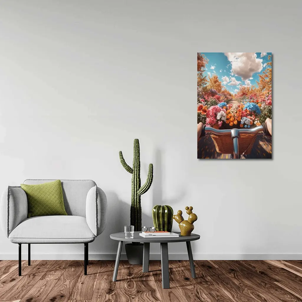 Bicycle Ride Through Colorful Flower Garden – Wall Art