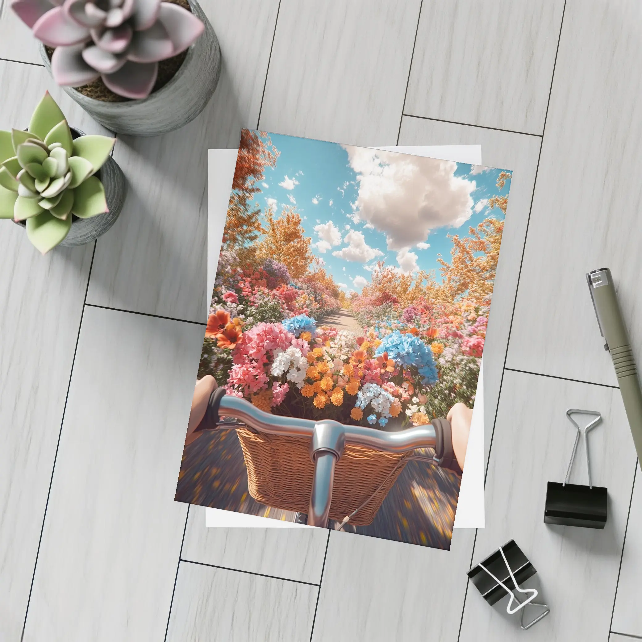 Bicycle Ride Through Colorful Flower Garden – Postcards