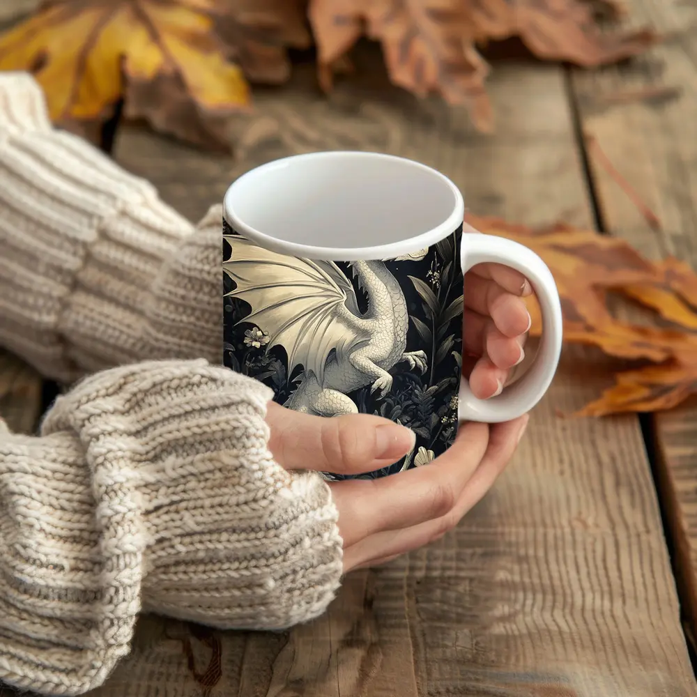 Dragon Illustration Dark Floral Garden Art – Mugs