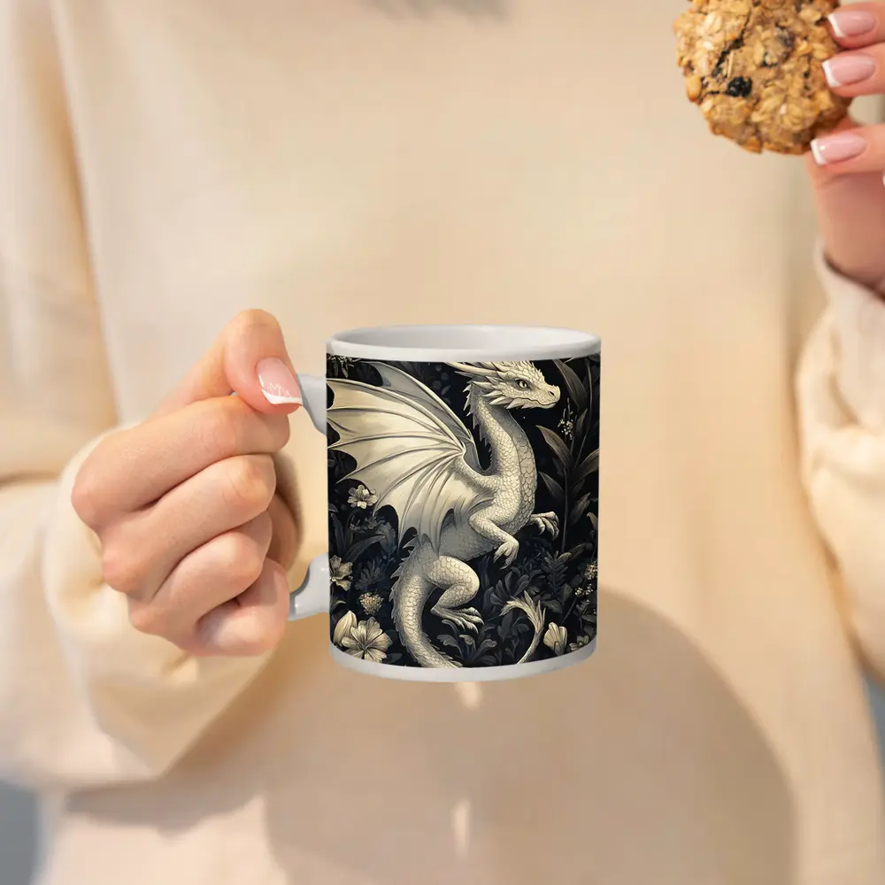 Dragon Illustration Dark Floral Garden Art – Mugs