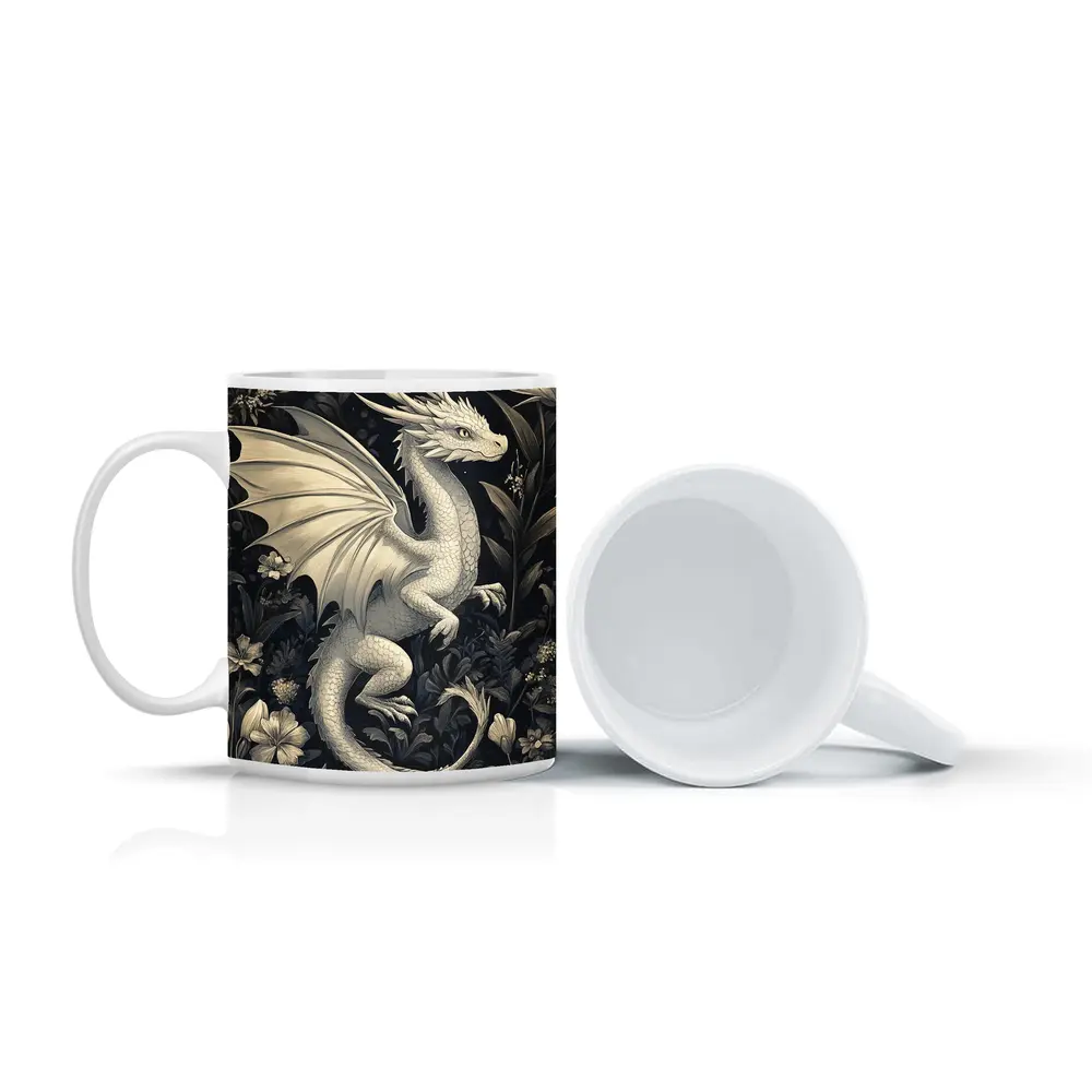 Dragon Illustration Dark Floral Garden Art – Mugs