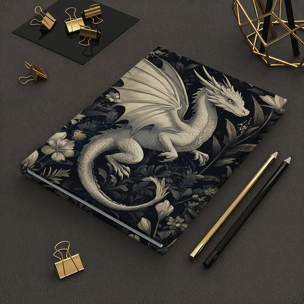 Dragon Illustration Dark Floral Garden Art – Notebooks