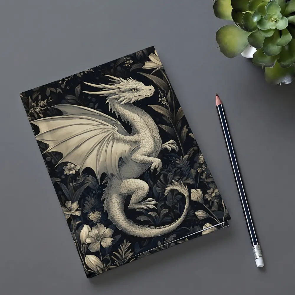 Dragon Illustration Dark Floral Garden Art – Notebooks