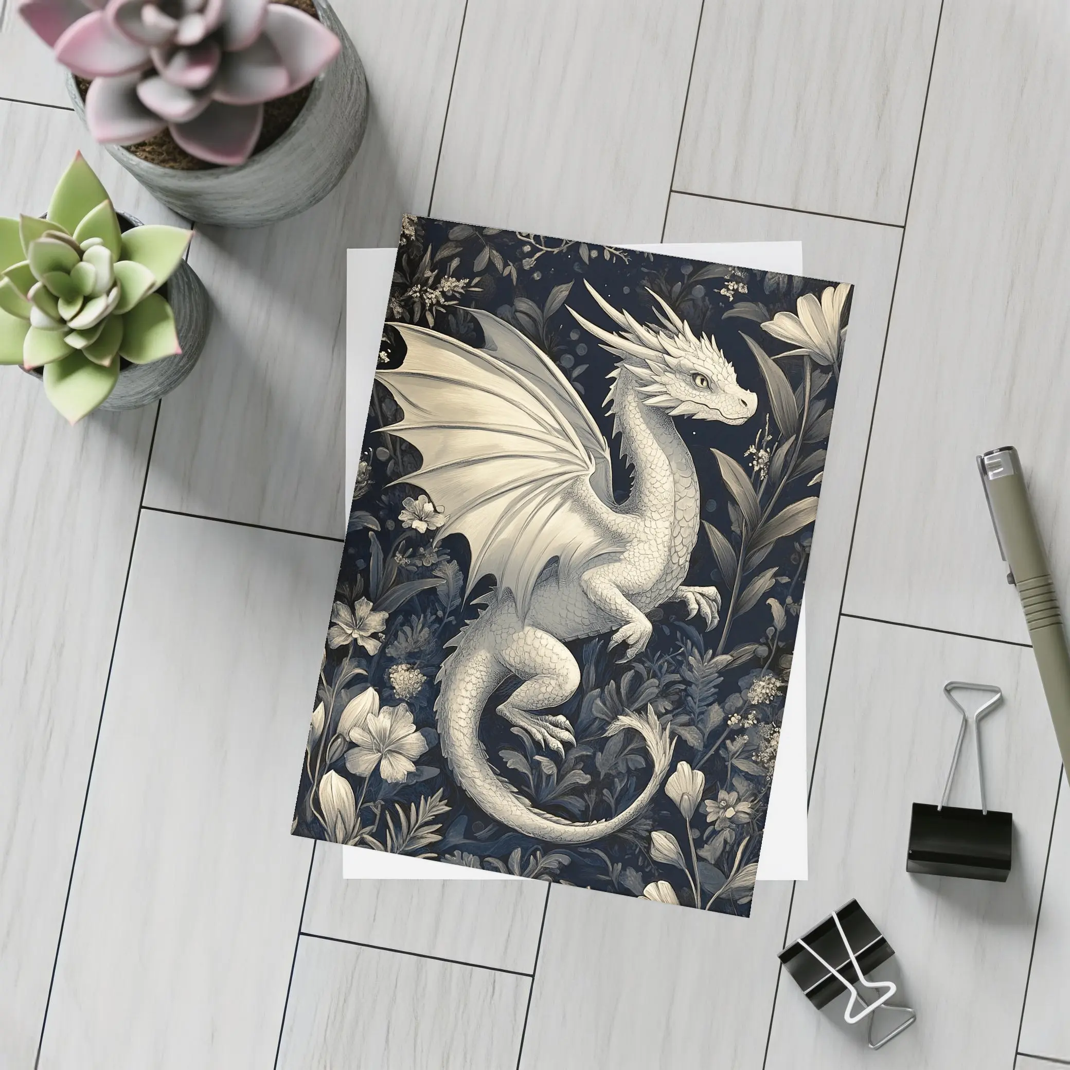 Dragon Illustration Dark Floral Garden Art – Postcards