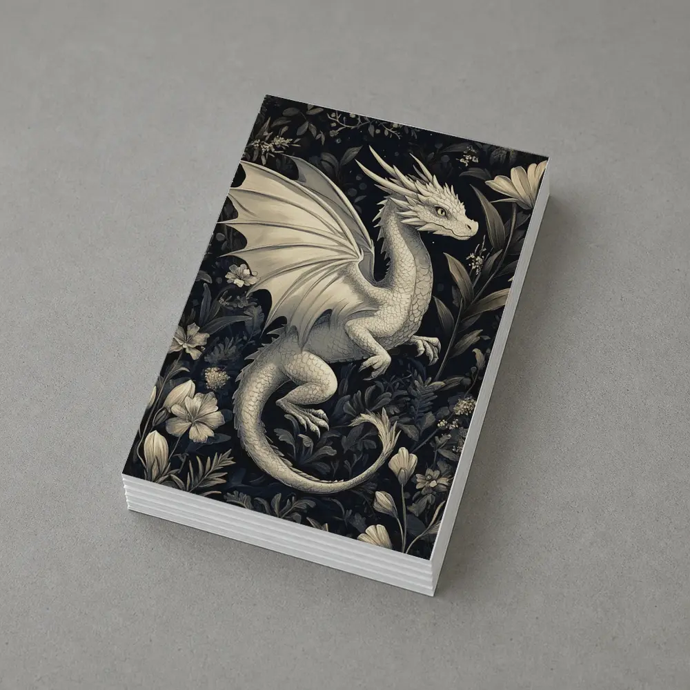 Dragon Illustration Dark Floral Garden Art – Postcards