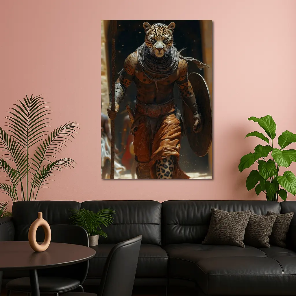 Leopard Warrior Walking Ancient Desert Arena – Wall Art