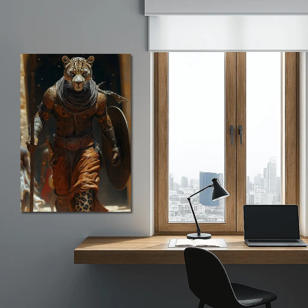 Leopard Warrior Walking Ancient Desert Arena – Wall Art