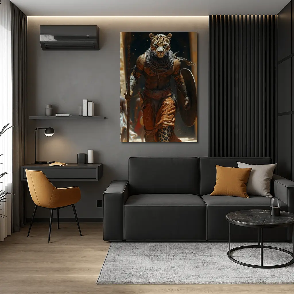 Leopard Warrior Walking Ancient Desert Arena – Wall Art