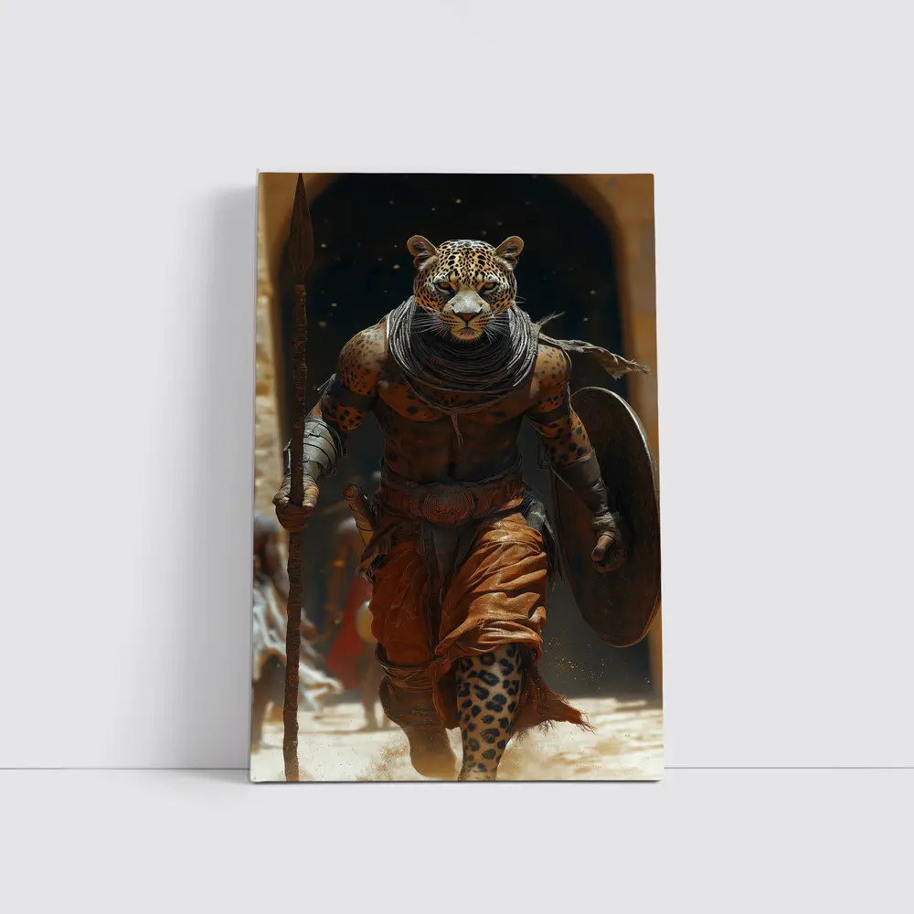 Leopard Warrior Walking Ancient Desert Arena – Wall Art