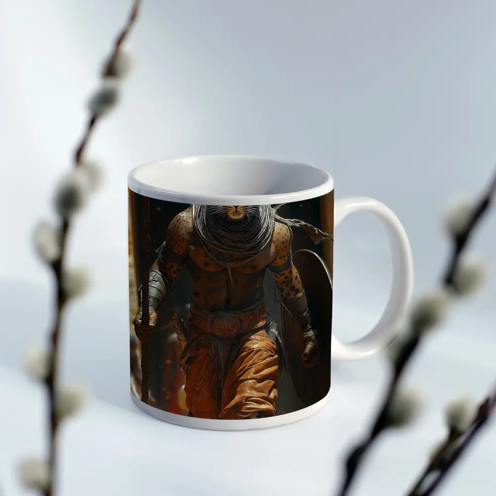 Leopard Warrior Walking Ancient Desert Arena – Mugs