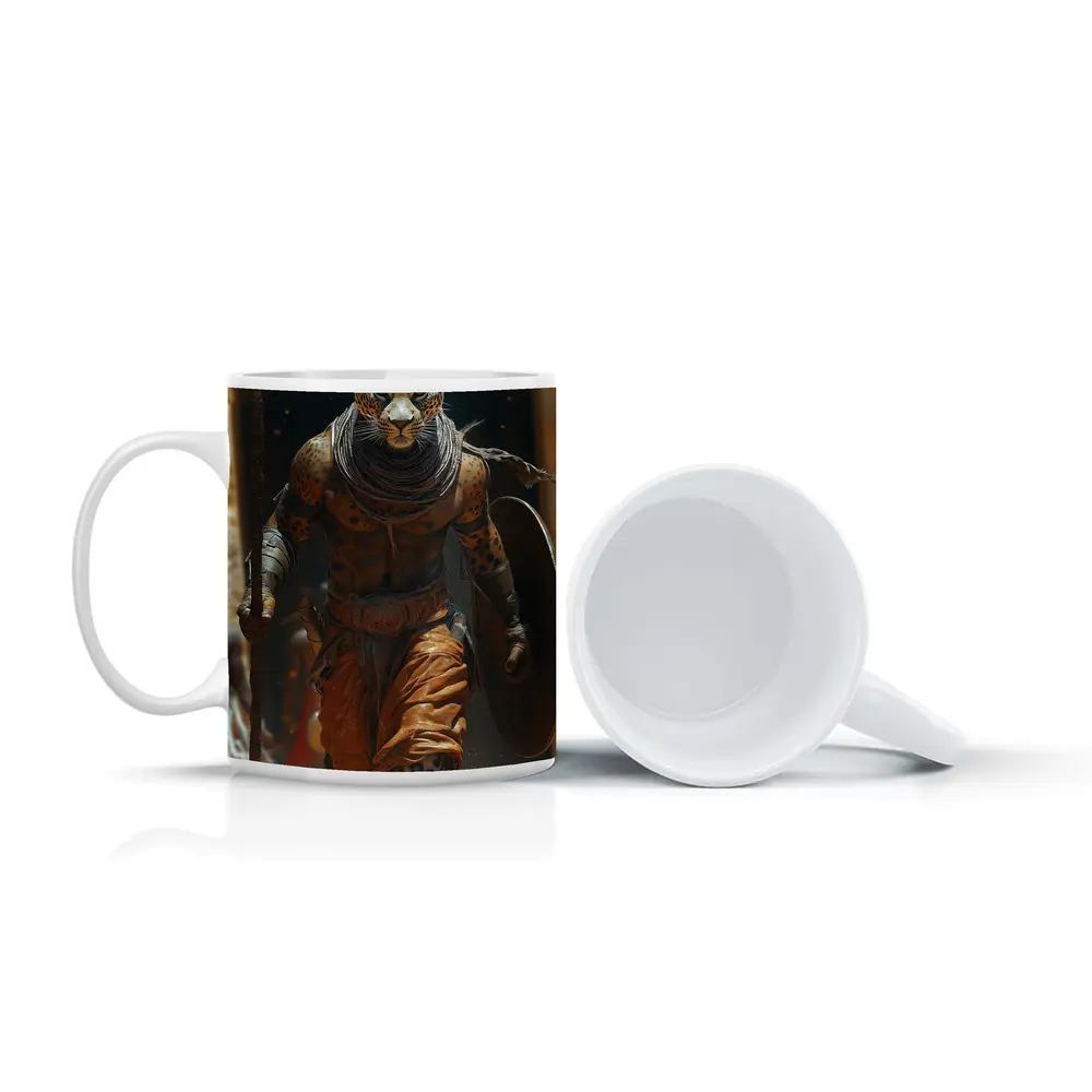 Leopard Warrior Walking Ancient Desert Arena – Mugs
