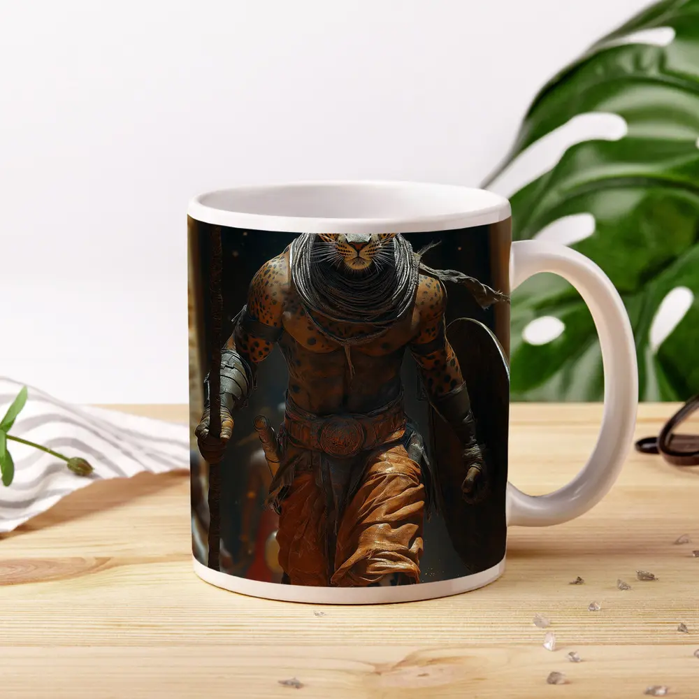 Leopard Warrior Walking Ancient Desert Arena – Mugs