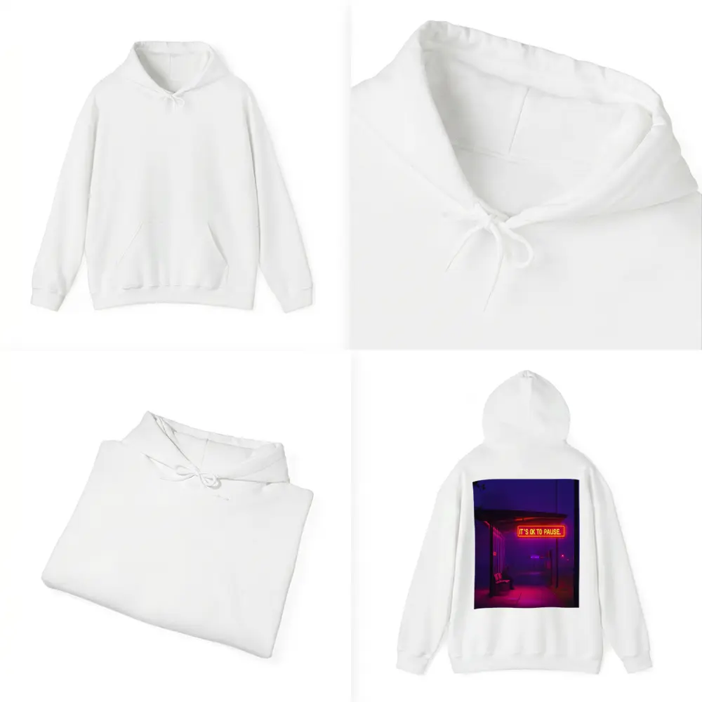 Its Ok To Pause Neon Bus Stop Night – Hoodies