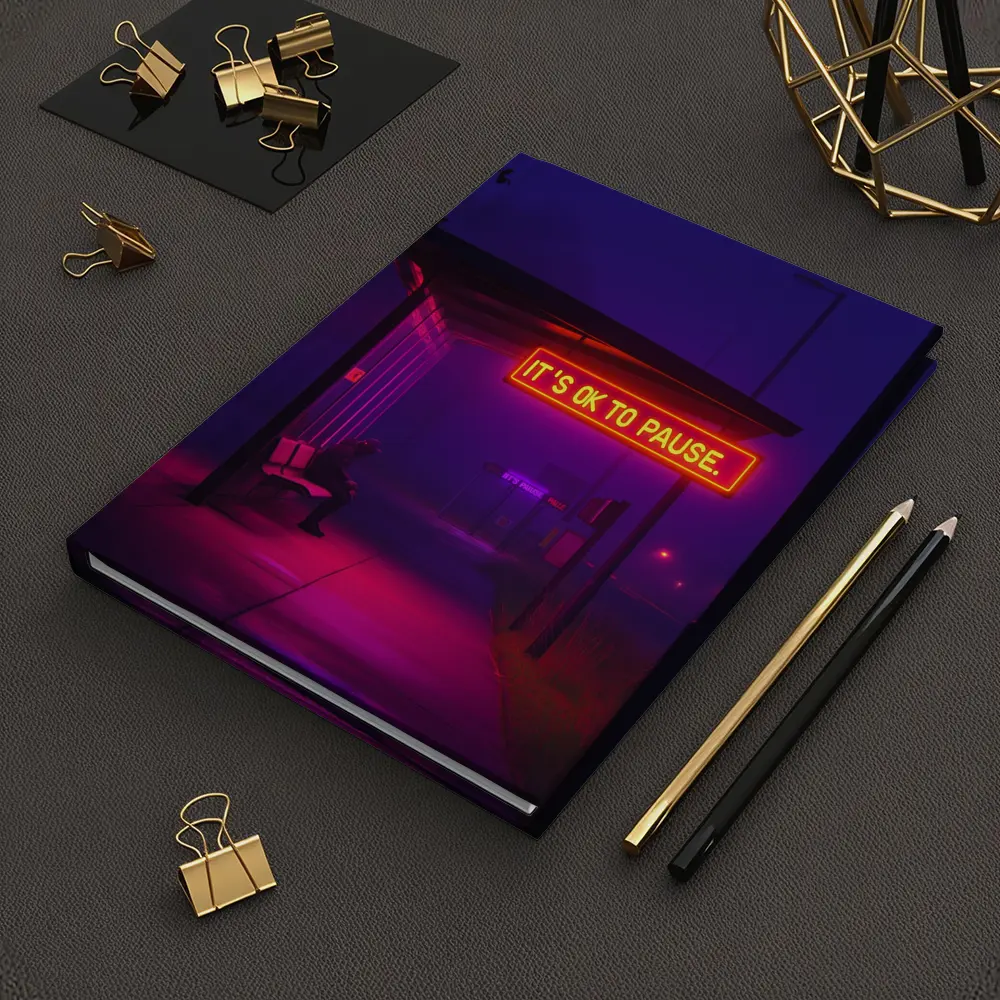 Its Ok To Pause Neon Bus Stop Night – Notebooks