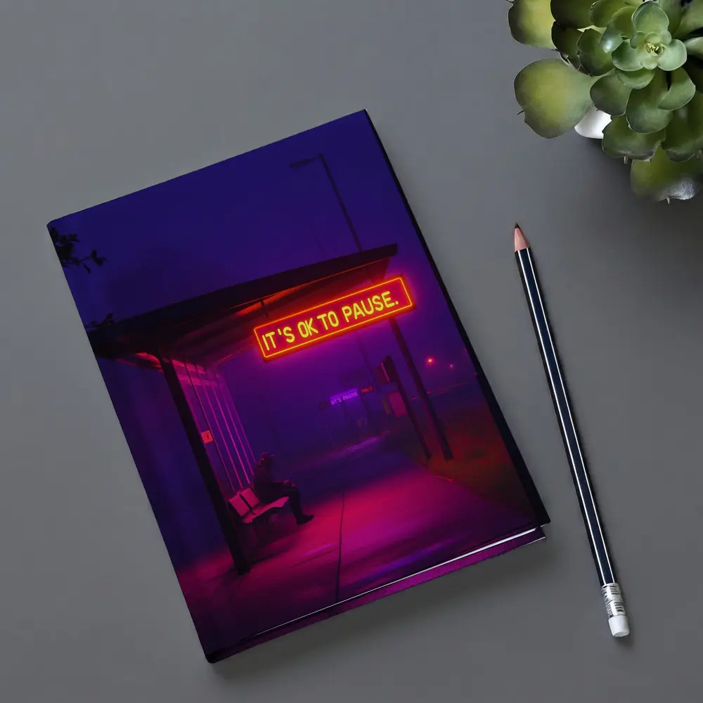 Its Ok To Pause Neon Bus Stop Night – Notebooks