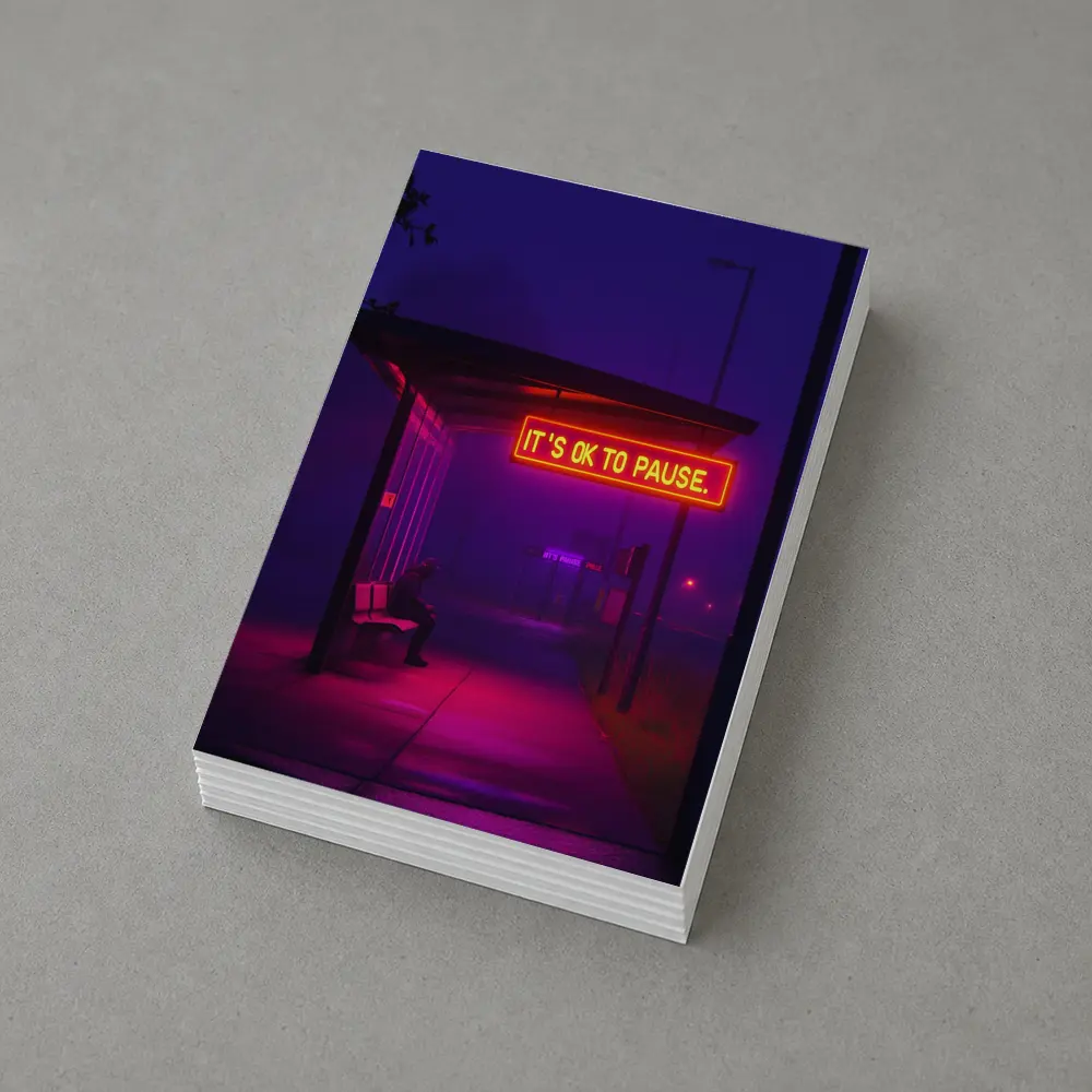 Its Ok To Pause Neon Bus Stop Night – Postcards